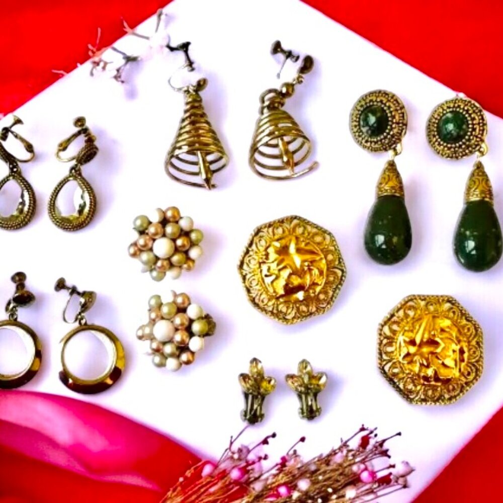 Vintage Earrings Various Artists Signed Lot of 7 Pair Clip-On + Screw Back
